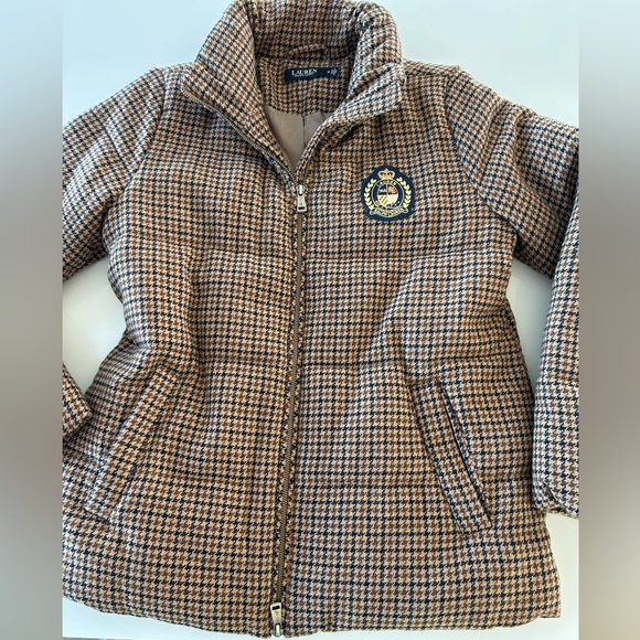 Ralph Lauren Navy and Brown Houndstooth Coat - Picture 1 of 12